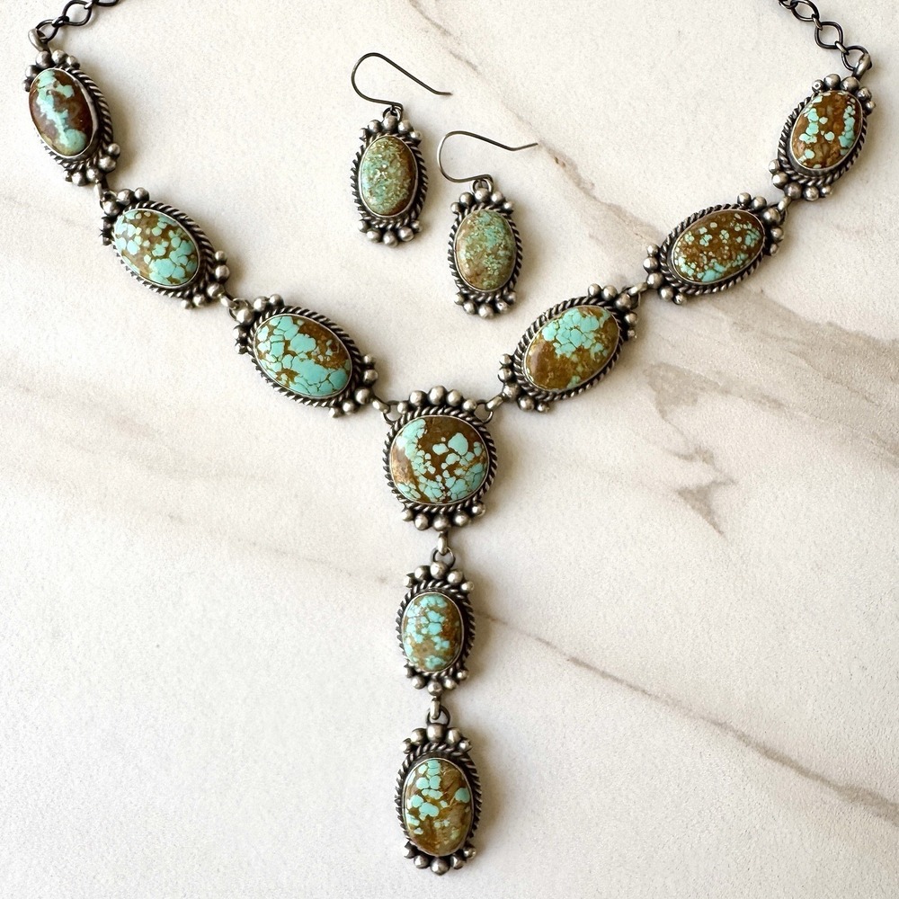 Navajo Lariat Y Necklace #8 Mine Turquoise Signed‎ Spencer Sterling Native Amer - Picture 2 of 9